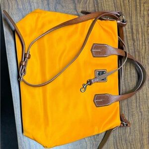 Dooney & Bourke Vibrant Orange Tote with Brown Leather Straps